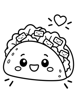 Free printable Happy Kawaii Taco With Fillings coloring page