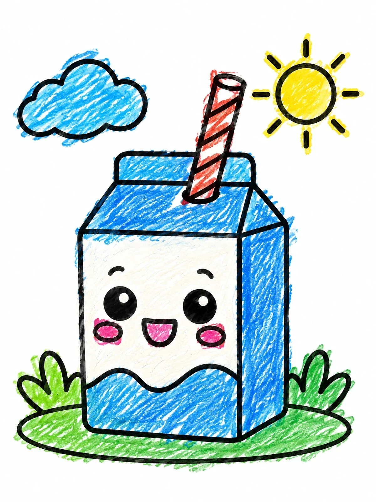 Colored example of the Happy Milk Carton In The Sun coloring page