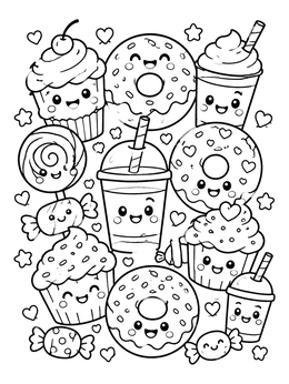 Free printable Kawaii Sweet Treats And Drinks coloring page
