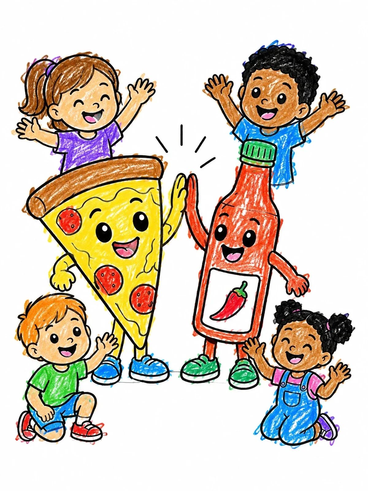 Colored example of the Pizza And Hot Sauce High Five coloring page