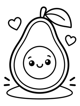 Free printable Smiling Avocado Half With Hearts coloring page