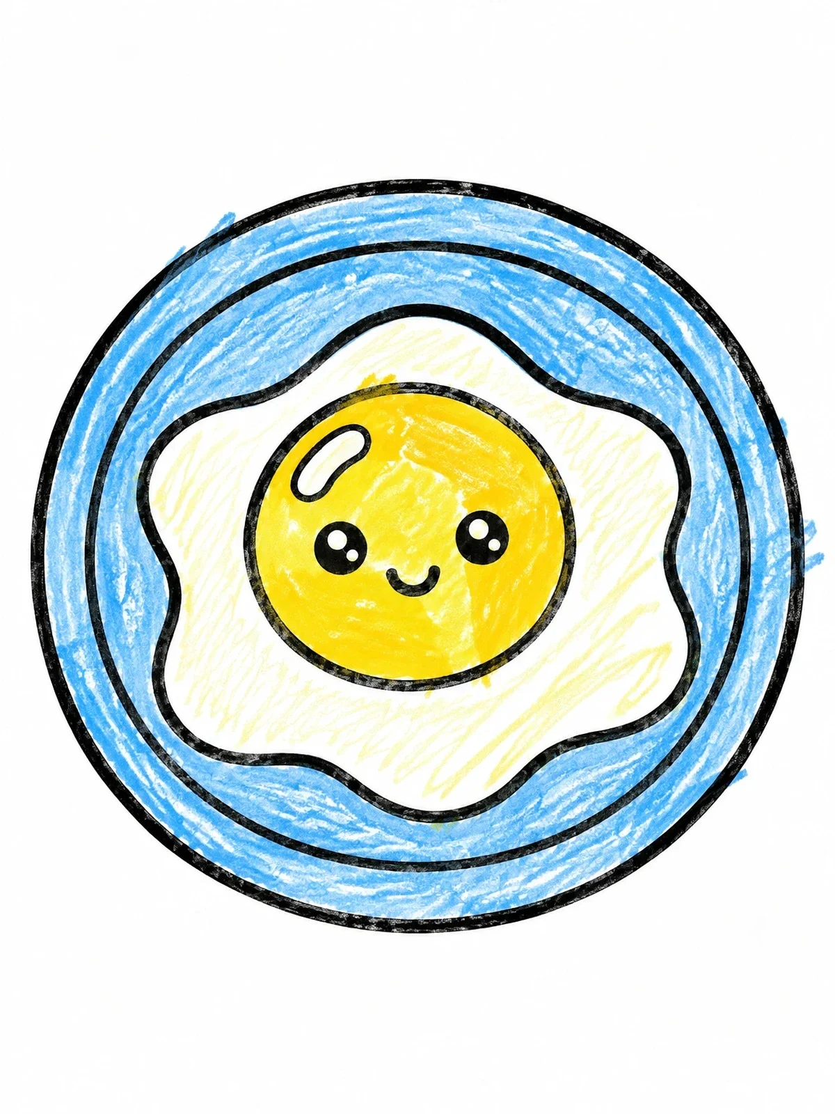 Colored example of the Smiling Fried Egg On A Plate coloring page