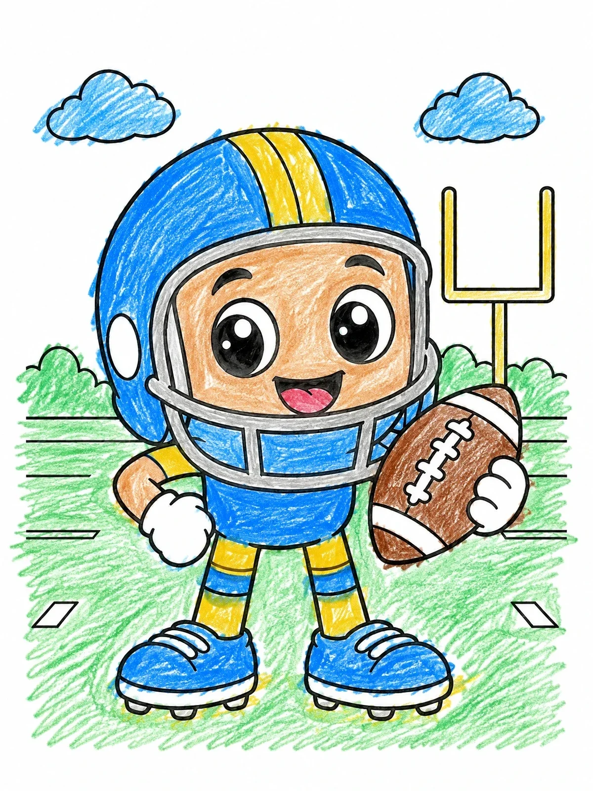 Colored example of the Cute Cartoon Football Player Mascot coloring page