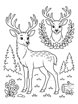 Free printable Cute Forest Deer And Portrait coloring page