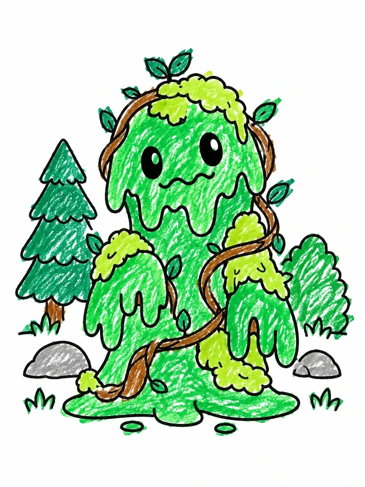 Colored example of the Cute Forest Slime Creature coloring page