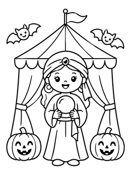 Free printable Cute Fortune Teller With Crystal Ball coloring page