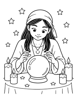 Free printable Cute Fortune Teller With Crystal Ball coloring page