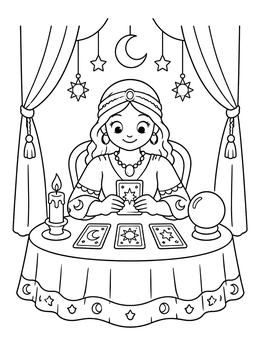 Free printable Cute Fortune Teller Reading Cards coloring page
