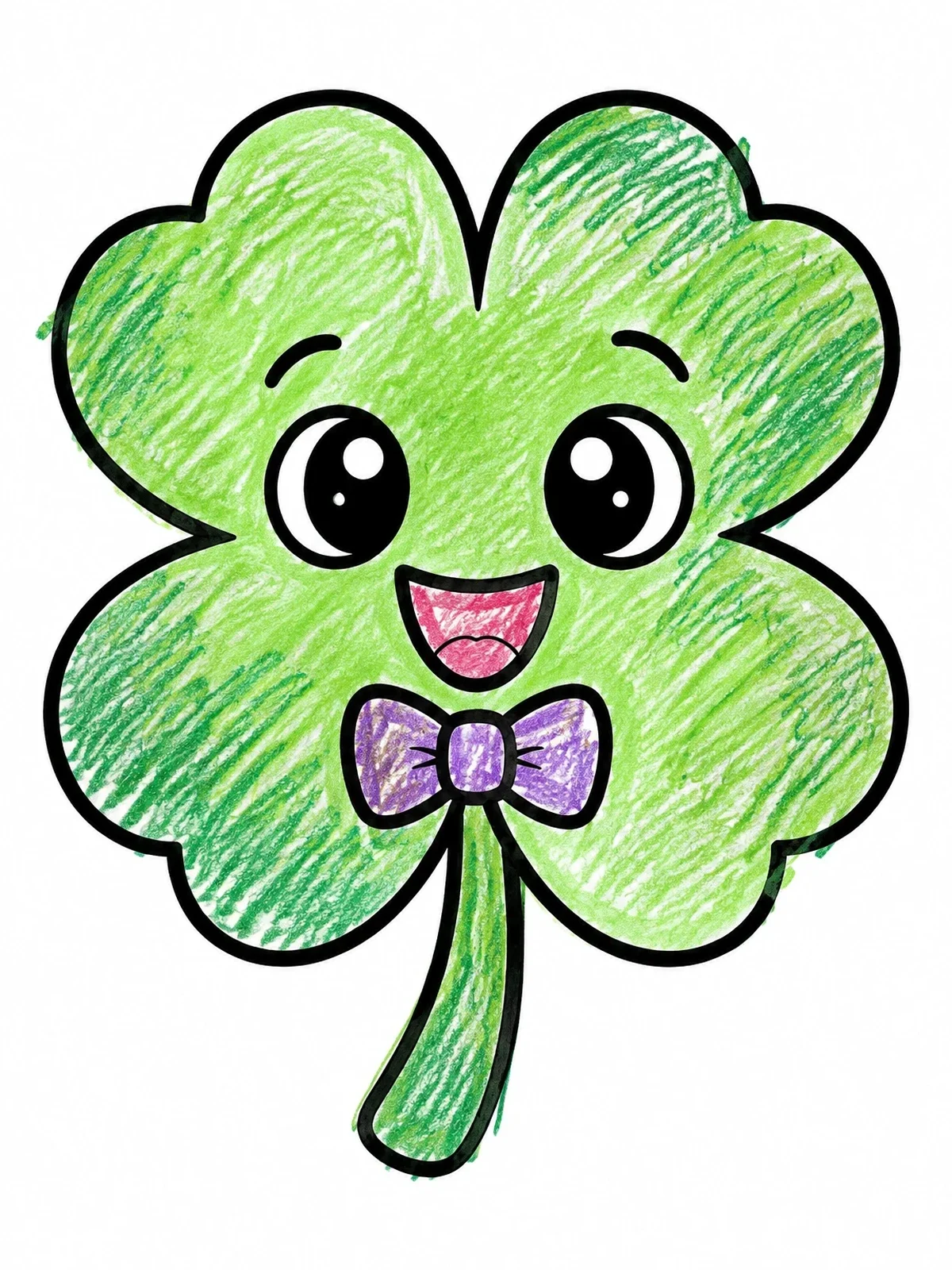 Colored example of the Cute Four Leaf Clover With Bow Tie coloring page