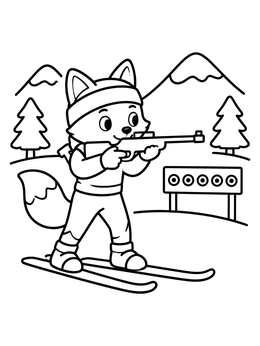 Free printable Cute Fox Biathlete Aiming At Targets coloring page