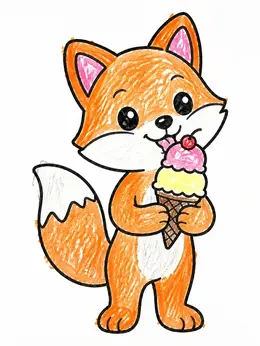 Cute Fox Eating Ice Cream Cone Coloring Page