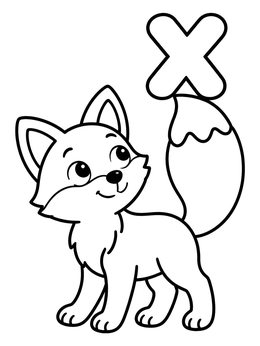 Free printable Cute Fox With Letter X coloring page
