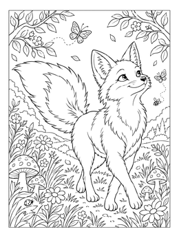 Free printable Cute Fox Trotting In Forest coloring page