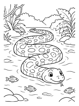 Free printable Friendly Anaconda In Jungle River coloring page