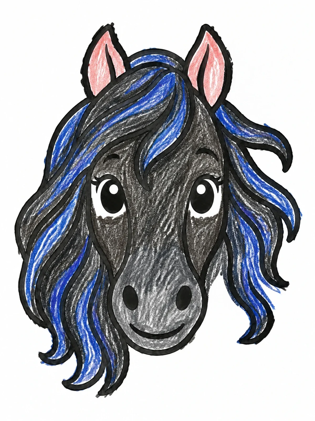 Colored example of the Cute Friesian Horse Face coloring page