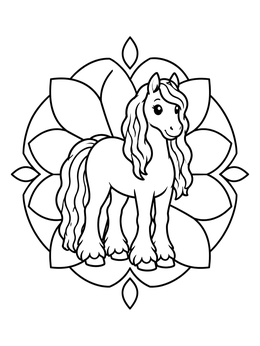 Free printable Cute Friesian Pony With Floral Mandala coloring page