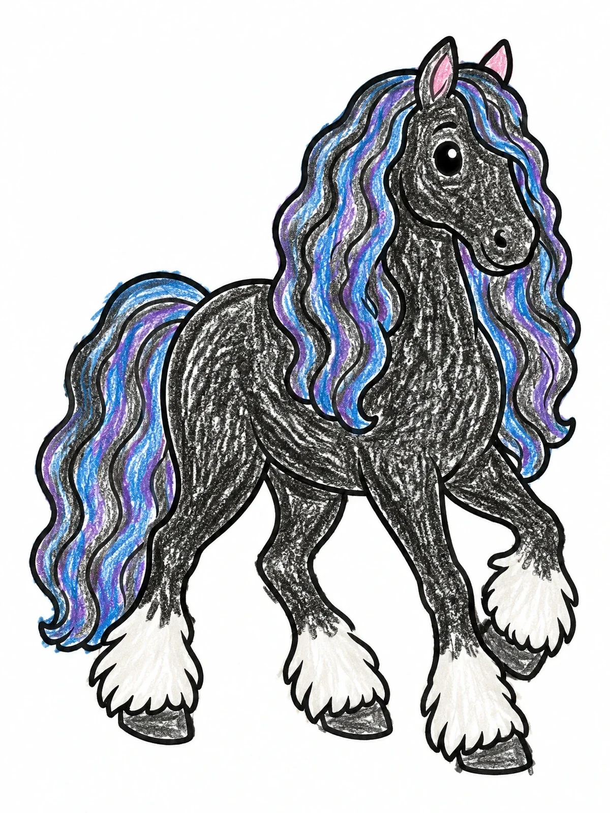Colored example of the Cute Friesian Horse With Flowing Mane coloring page