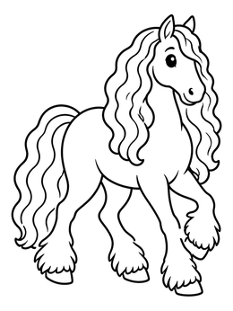 Free printable Cute Friesian Horse With Flowing Mane coloring page