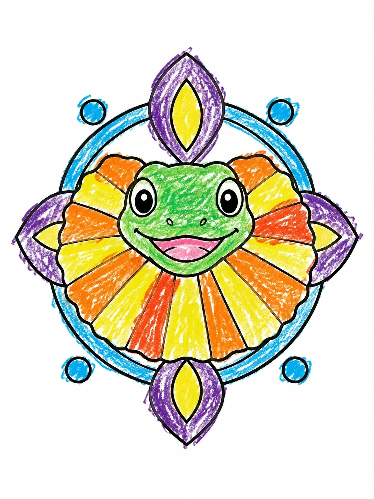 Colored example of the Cute Frilled Lizard Portrait coloring page