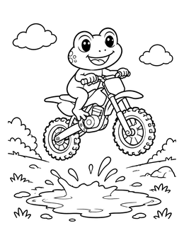 Free printable Cute Frog Jumping On Dirt Bike coloring page