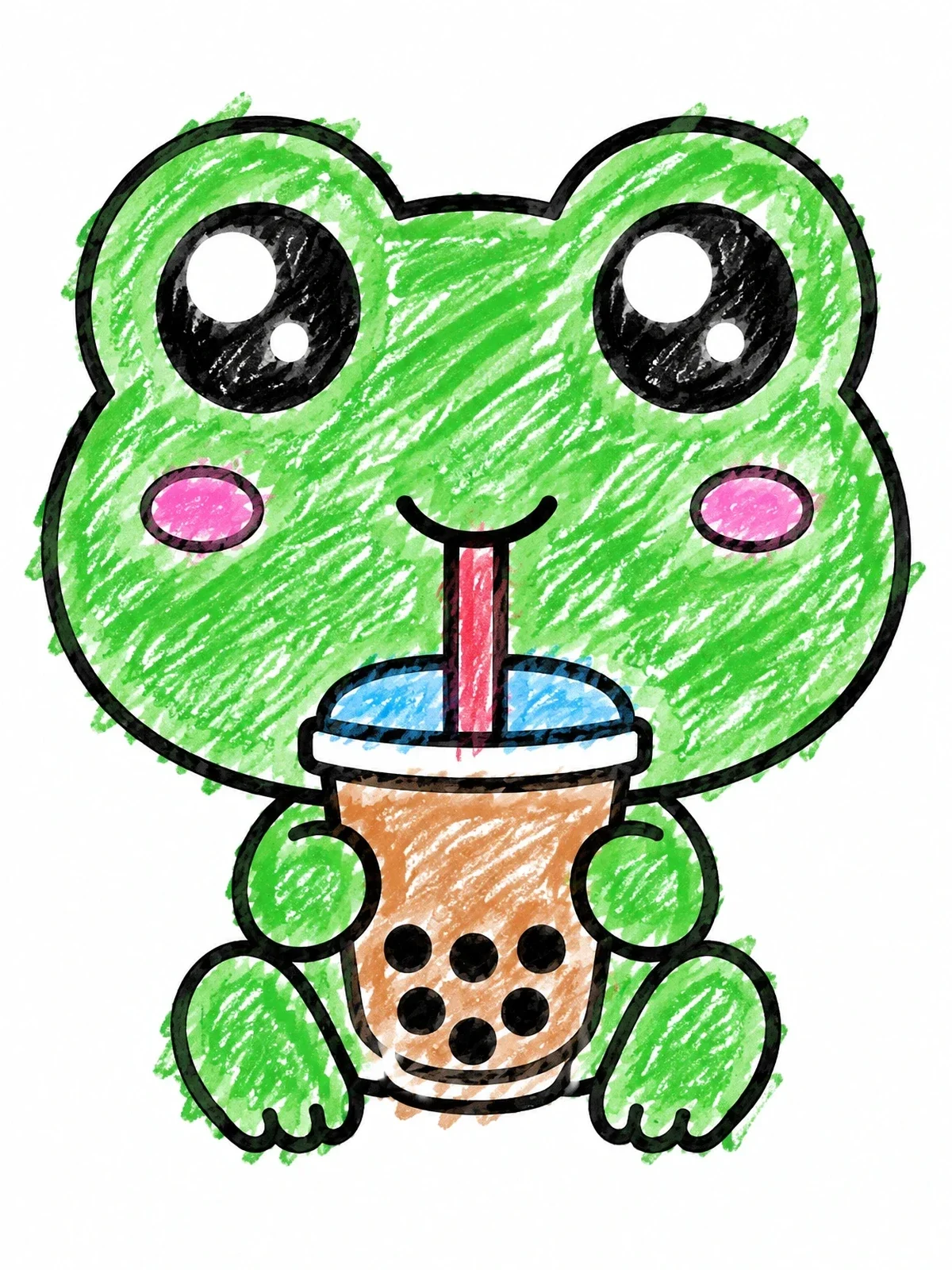 Colored example of the Cute Frog Drinking Boba Tea coloring page