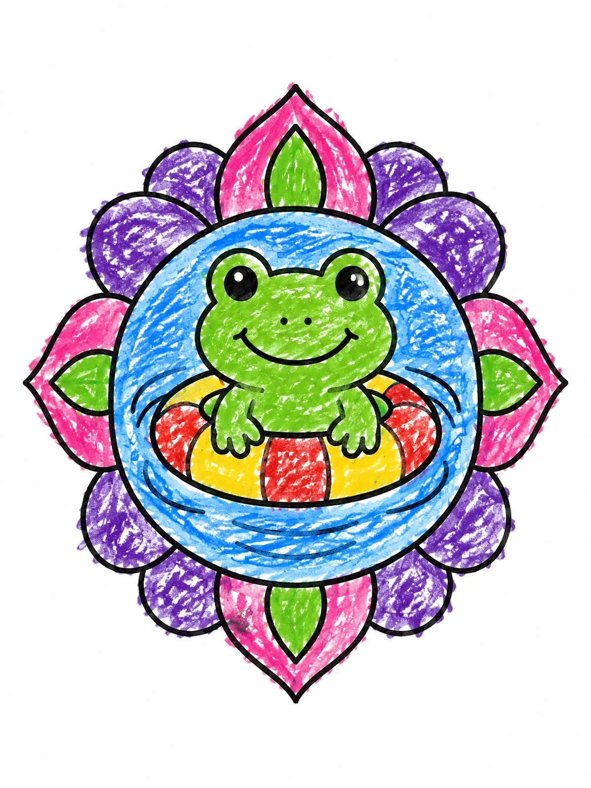 Colored example of the Cute Frog Floating In Swim Ring coloring page