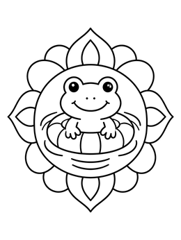 A cheerful frog floating inside a swim ring on this frog coloring page.