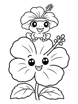 Free printable Cute Frog Wearing A Hibiscus Hat coloring page