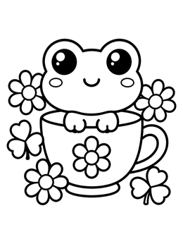 Free printable Cute Frog In A Teacup coloring page