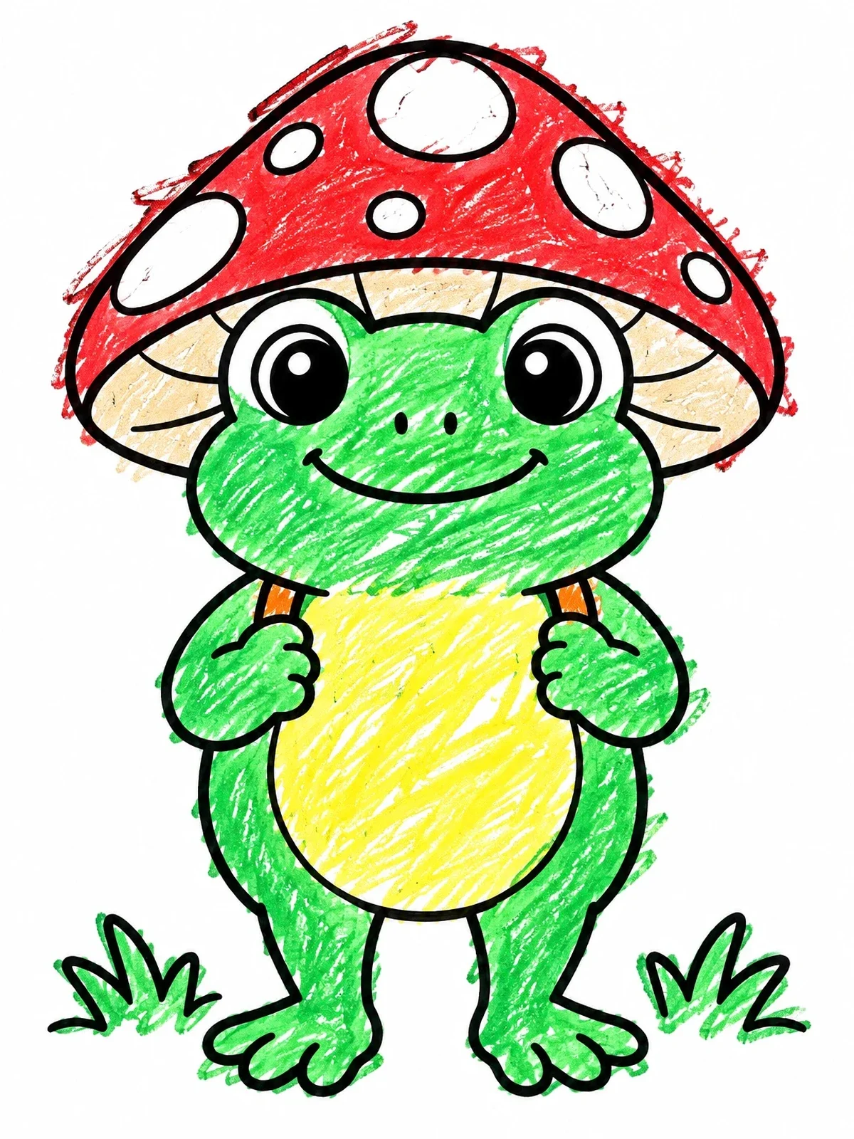 Colored example of the Cute Frog With Mushroom Hat coloring page