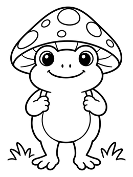 Free printable Cute Frog With Mushroom Hat coloring page
