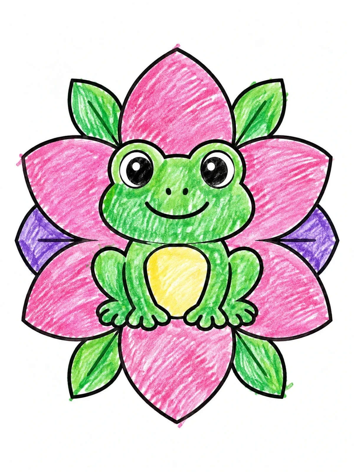 Colored example of the Cute Frog On Flower Mandala coloring page