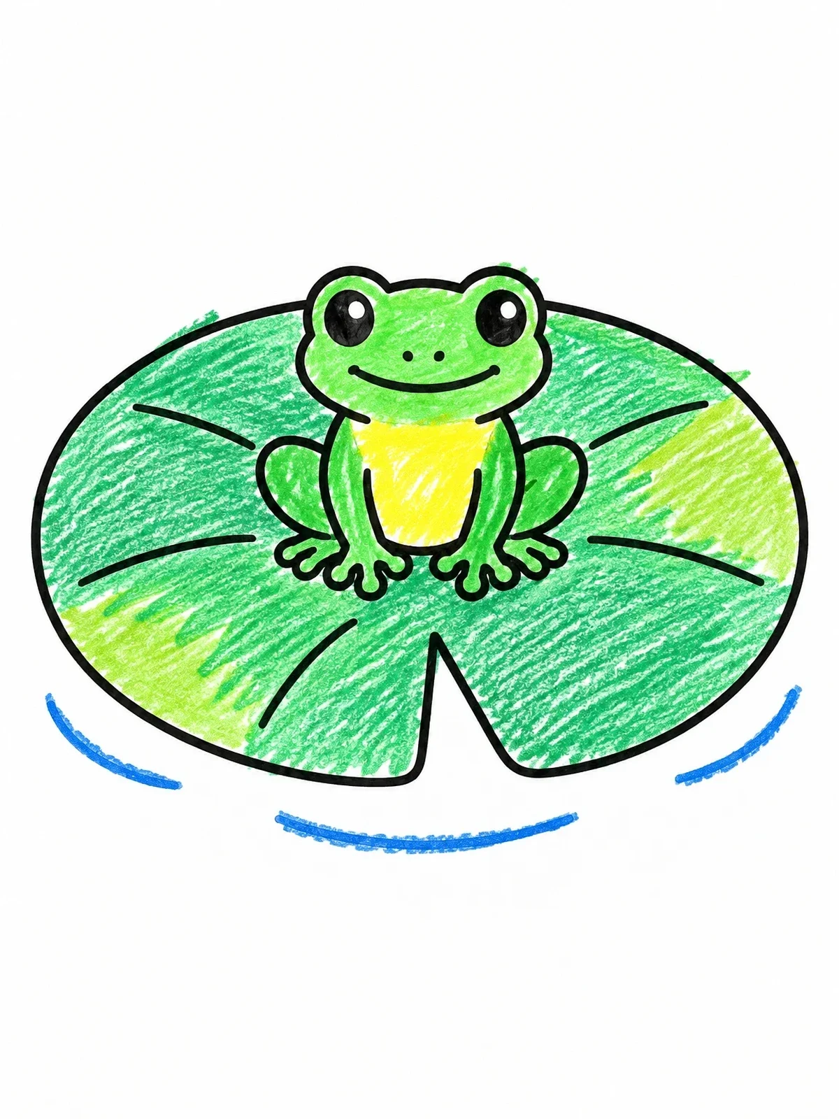 Colored example of the Cute Frog On A Lily Pad coloring page