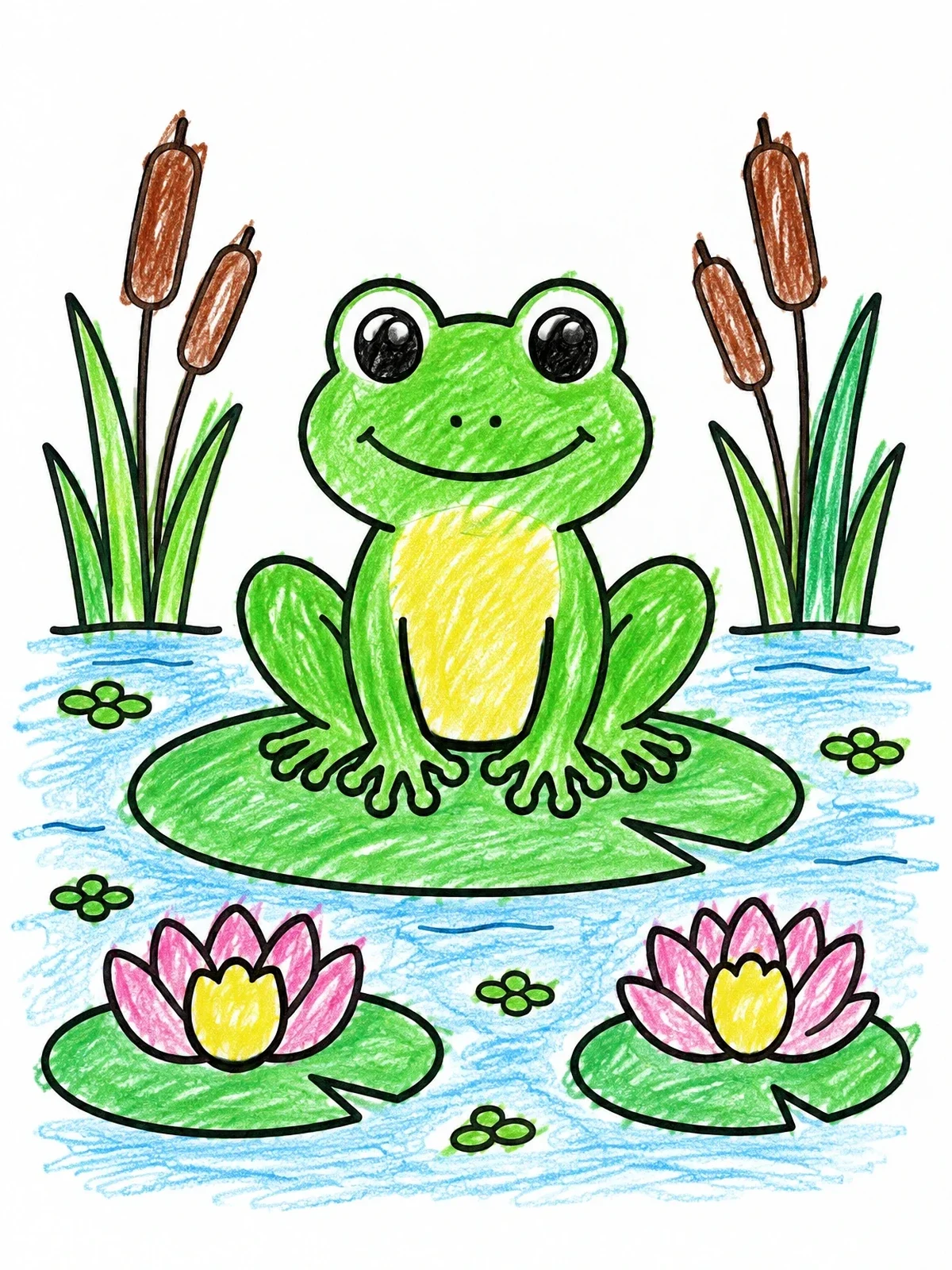 Colored example of the Cute Frog On A Lily Pad coloring page