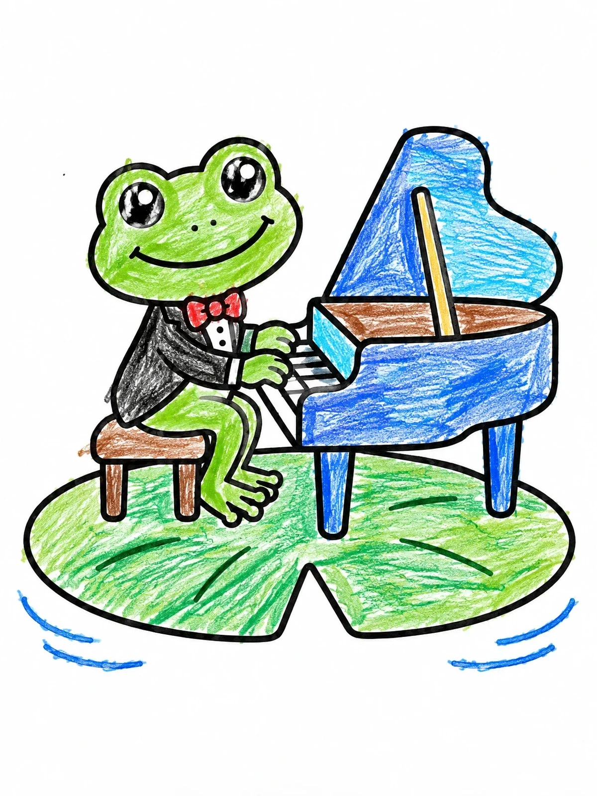 Colored example of the Cute Frog Playing Grand Piano coloring page
