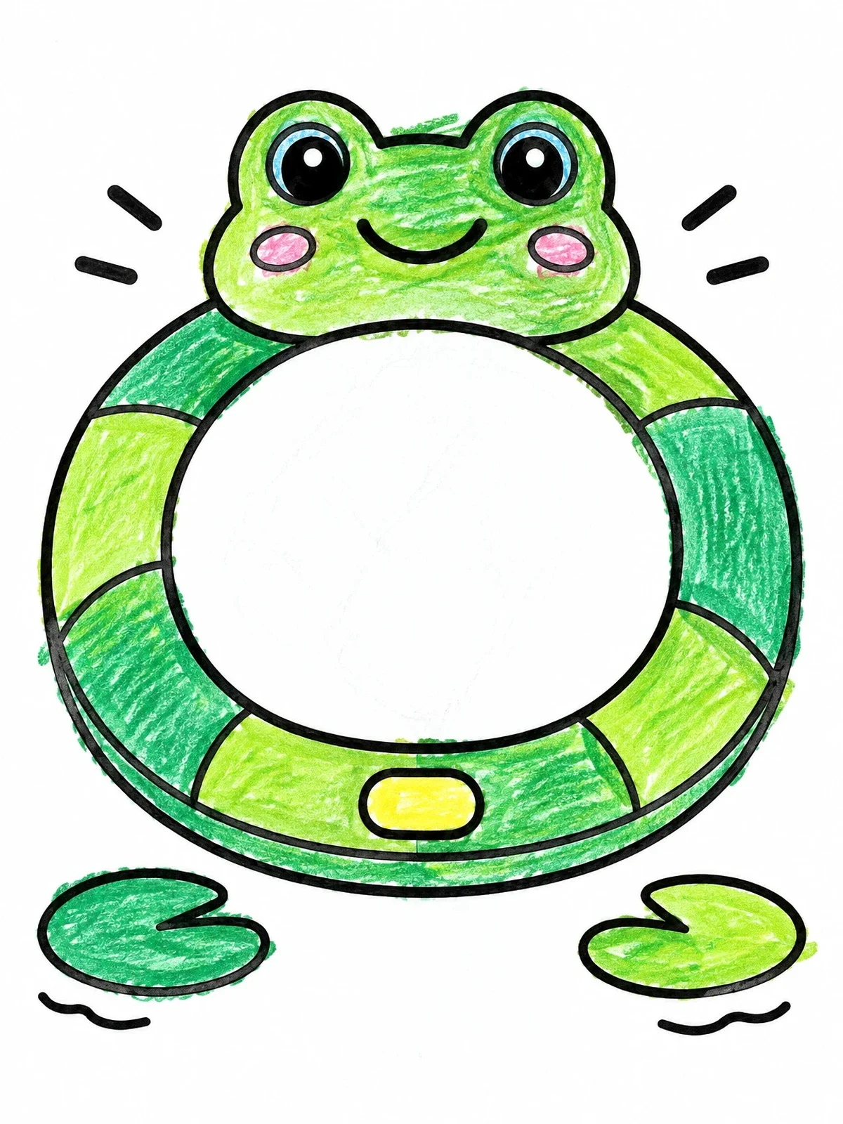 Colored example of the Cute Frog Tablet With Lily Pads coloring page