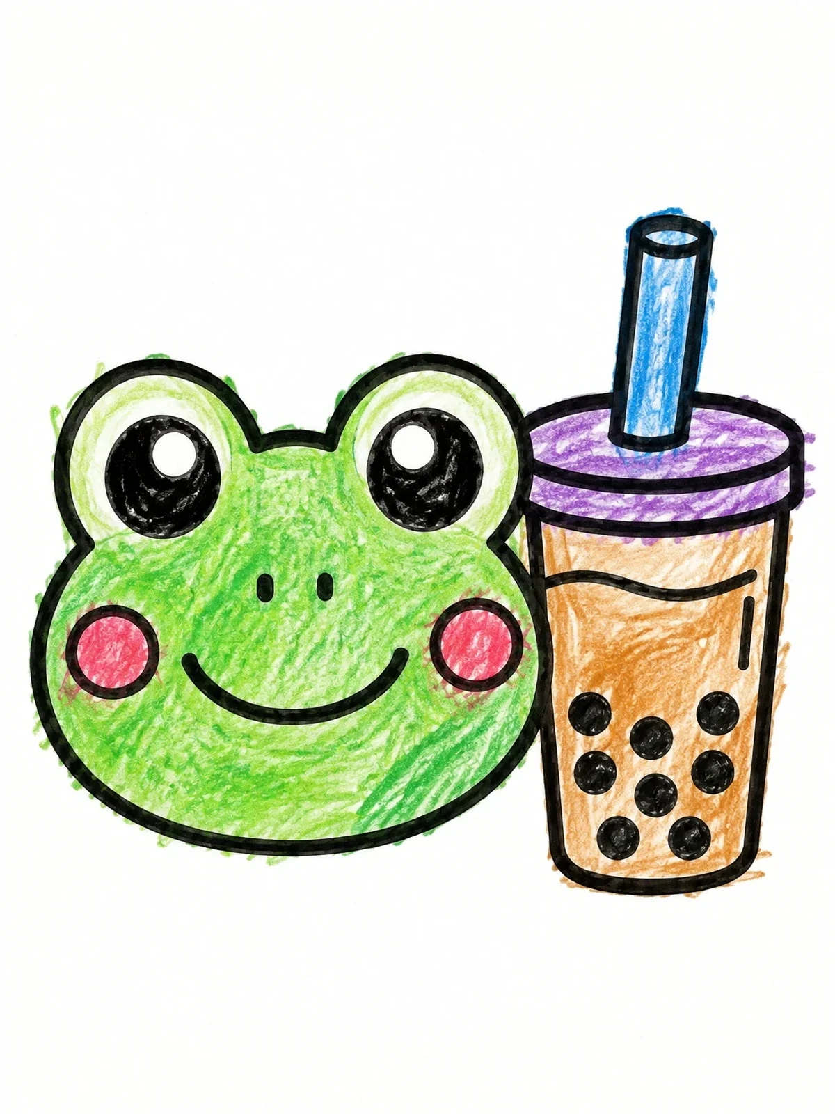 Colored example of the Cute Frog With Bubble Tea coloring page