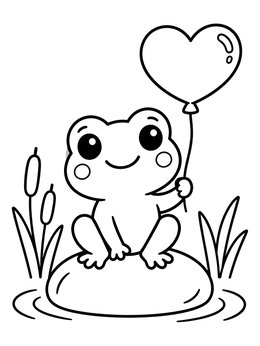 Free printable Cute Frog With Heart Balloon coloring page