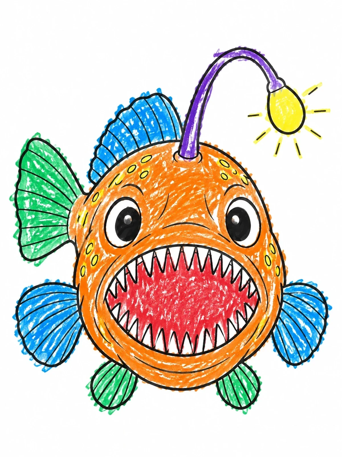 Colored example of the Cute Front View Anglerfish coloring page