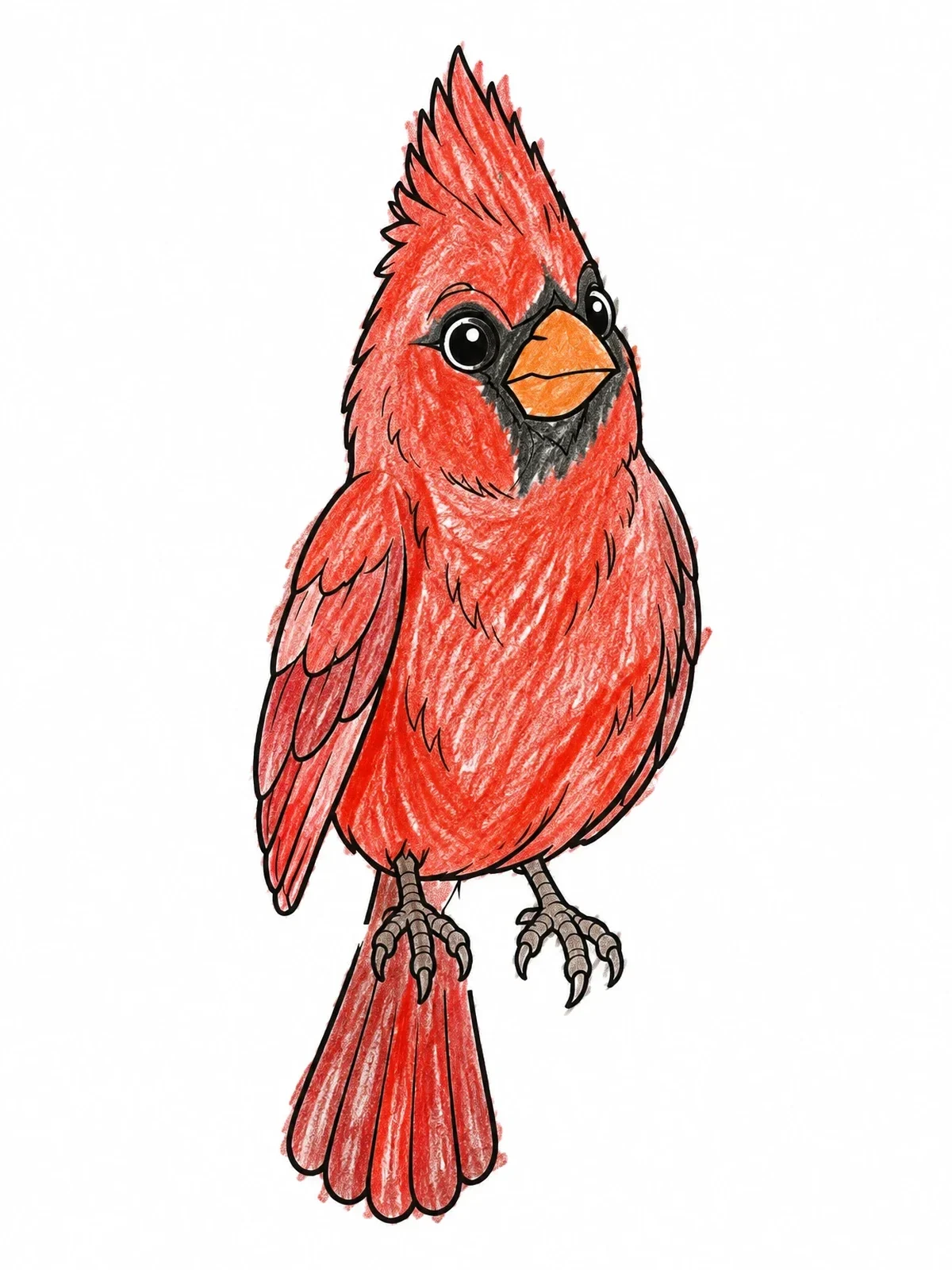 Colored example of the Cute Frontal Cardinal Bird coloring page