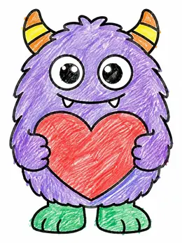 Cute Furry Valentine Monster With Heart Coloring Page