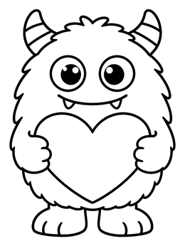 Free printable Cute Furry Valentine Monster With Heart coloring page