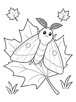 Free printable Cute Fuzzy Moth On Leaf coloring page