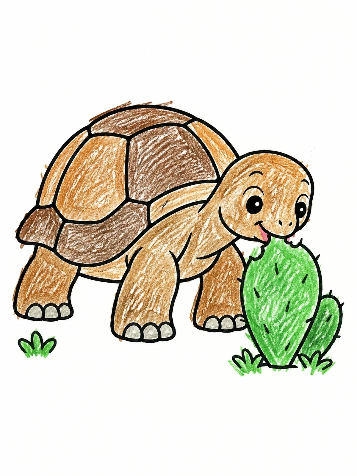 Colored example of the Cute Galapagos Tortoise Eating Cactus coloring page