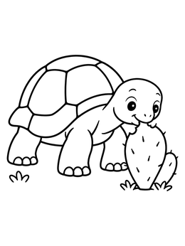 Free printable Cute Galapagos Tortoise Eating Cactus coloring page