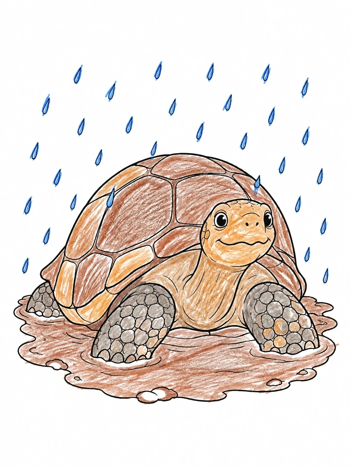 Colored example of the Cute Galapagos Tortoise In Rain coloring page