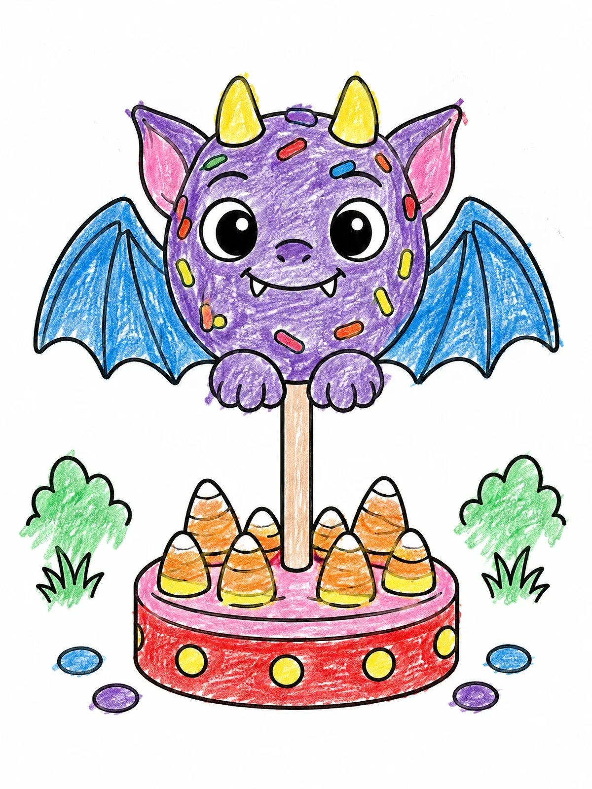 Colored example of the Cute Gargoyle Monster Cake Pop coloring page