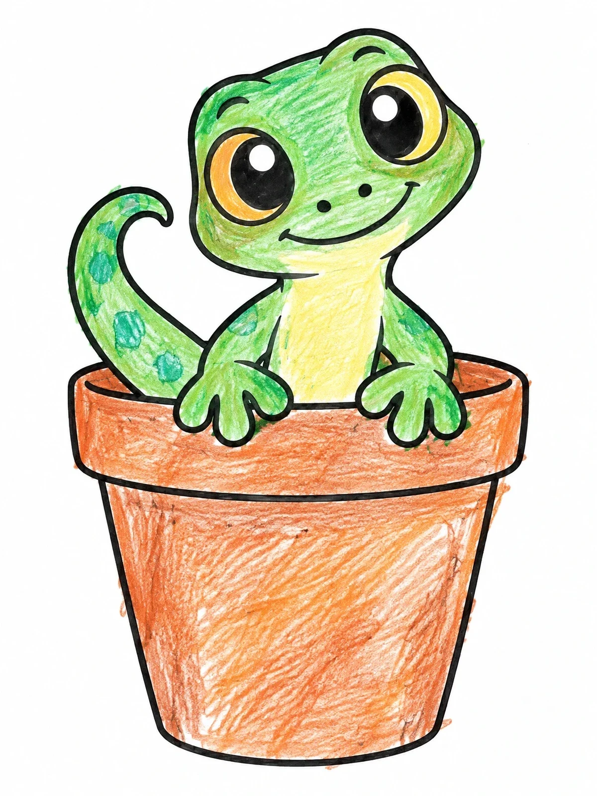 Colored example of the Cute Gecko In Flowerpot coloring page