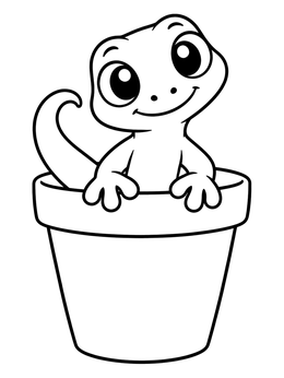 Free printable Cute Gecko In Flowerpot coloring page