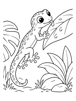 Free printable Cute Gecko Licking Dew Droplets coloring page